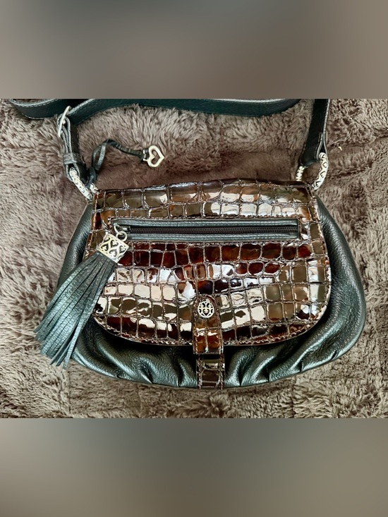 Brighton Handbags - Brighton Glossy Croc-Embossed Brown Crossbody Bag with Tassel